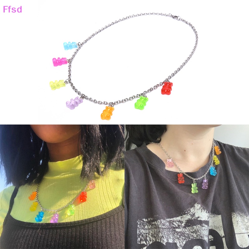 {Ffsd} Vòng cổ Bằng Thép Titan Màu Kẹo Hình Gấu Hoạt Hình Thủ Công Cho Nữ * Giảm Giá Hot