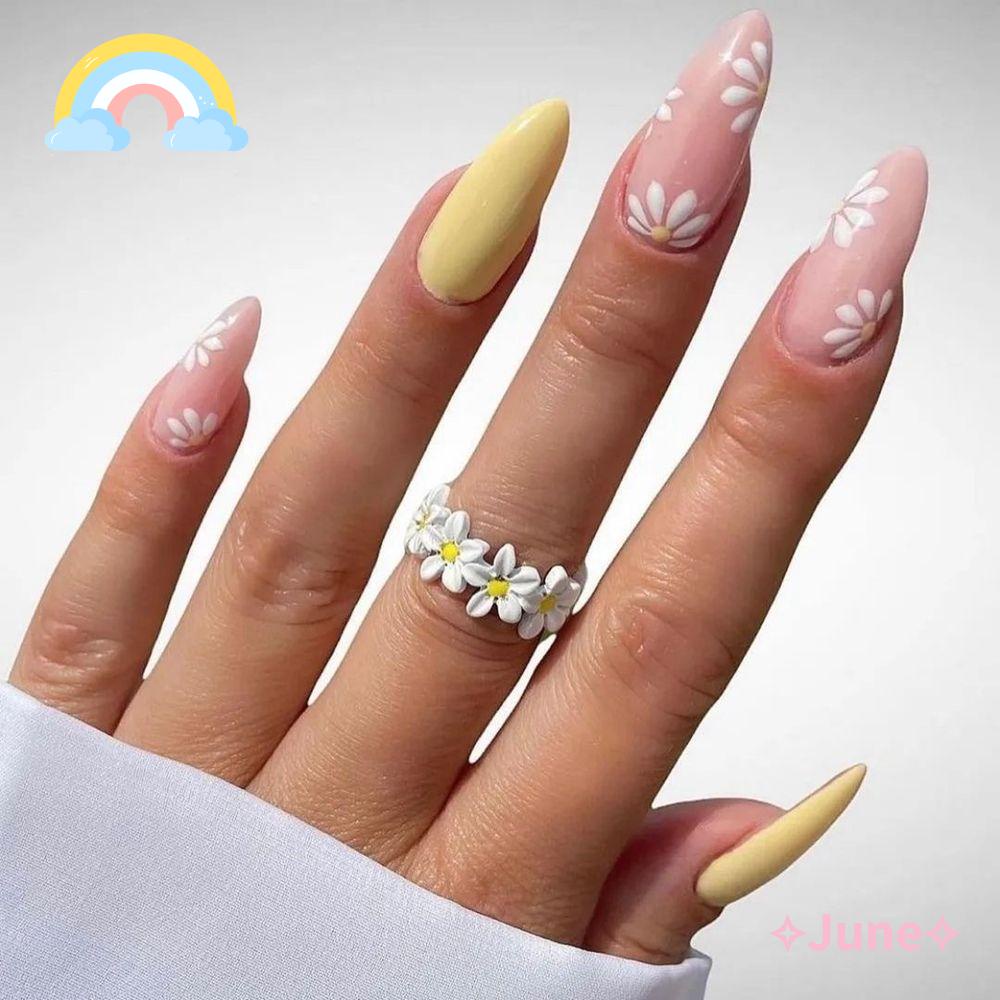 JUNE Bộ 24 Móng Tay Giả Che Phủ Toàn Diện Tháo Rời Được Kiểu Pháp