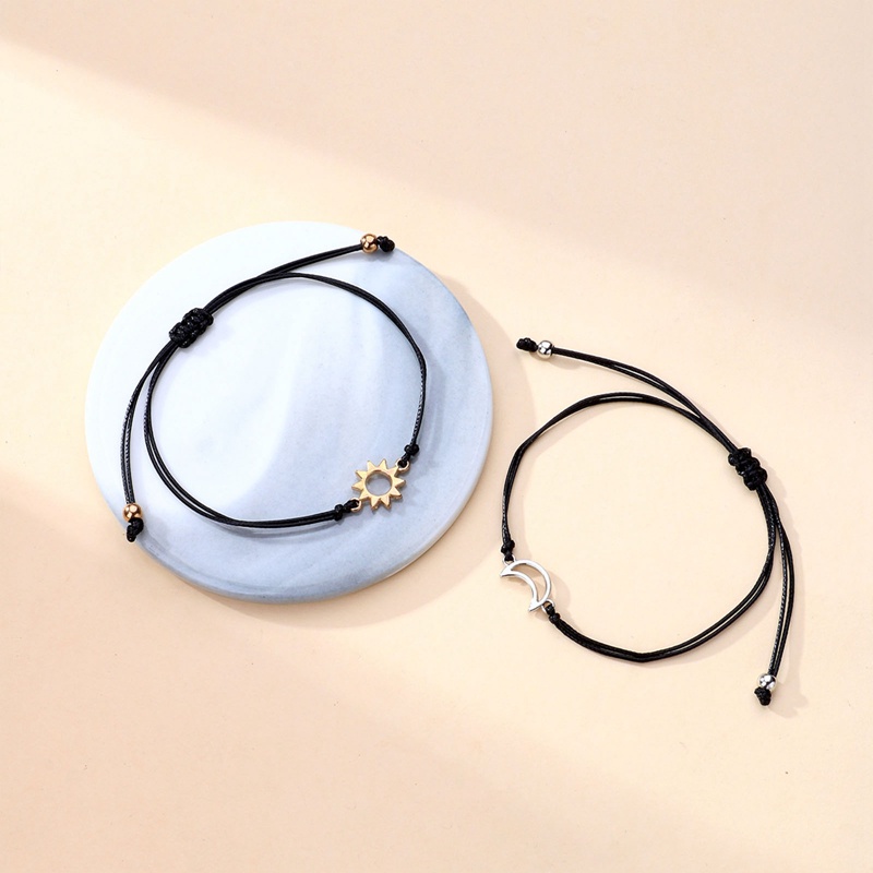 Bộ 2 Vòng Tay Dây Bện Mặt Trời Mặt Trăng Ngôi Sao Trái Tim Cho Cặp Đôi