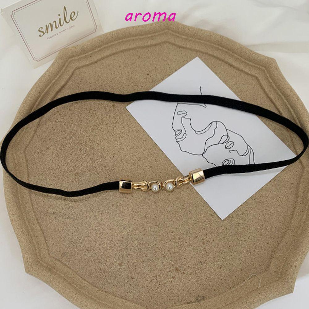 AROMA Dây Thắt Lưng Mỏng Co Giãn Màu Trơn Khóa Kim Loại Kiểu Vintage Cho Nữ