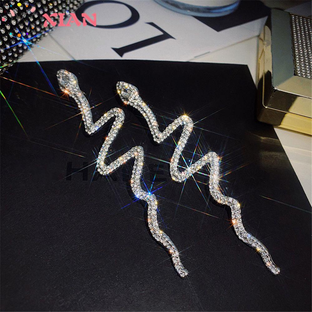 XIANTIN Hoa Tai Dáng Dài Hình Rắn Đính Đá Lấp Lánh Thời Trang