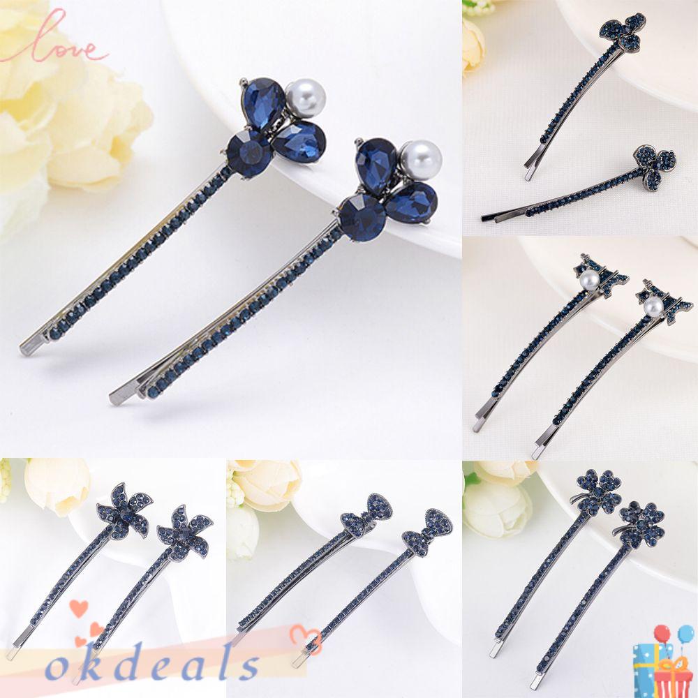 OKDEALS 1 Cặp Kẹp Tóc Đính Đá Pha Lê Phong Cách Retro