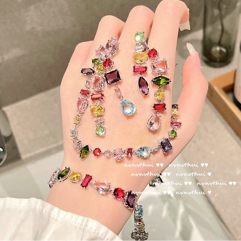 Dây ChuyềN Mạ VàNg 18K ĐíNh Đá NhiềU MàU SắC