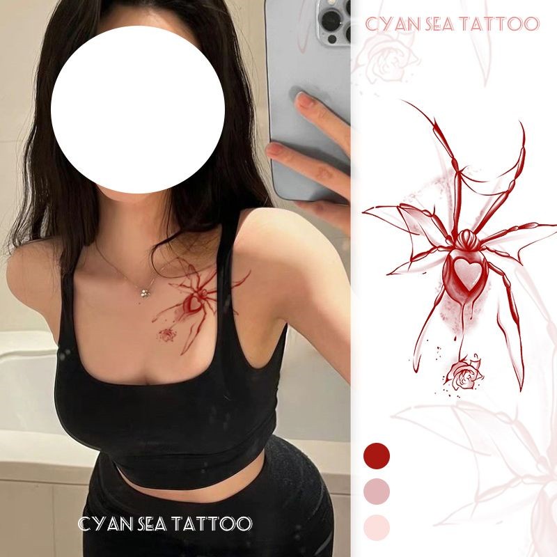 Hình Xăm Dán Tạm Thời Chống Nước Hình Nhện Đỏ