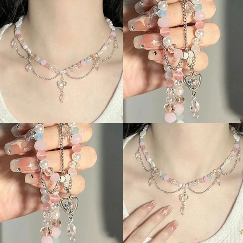 Vòng cổ Hạt Nhựa Mặt Trái Tim Nhiều Màu Phong Cách Bohemian