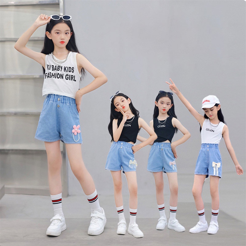 Quần Short denim Mỏng Mùa Hè Phong Cách Mới Cho Bé Gái