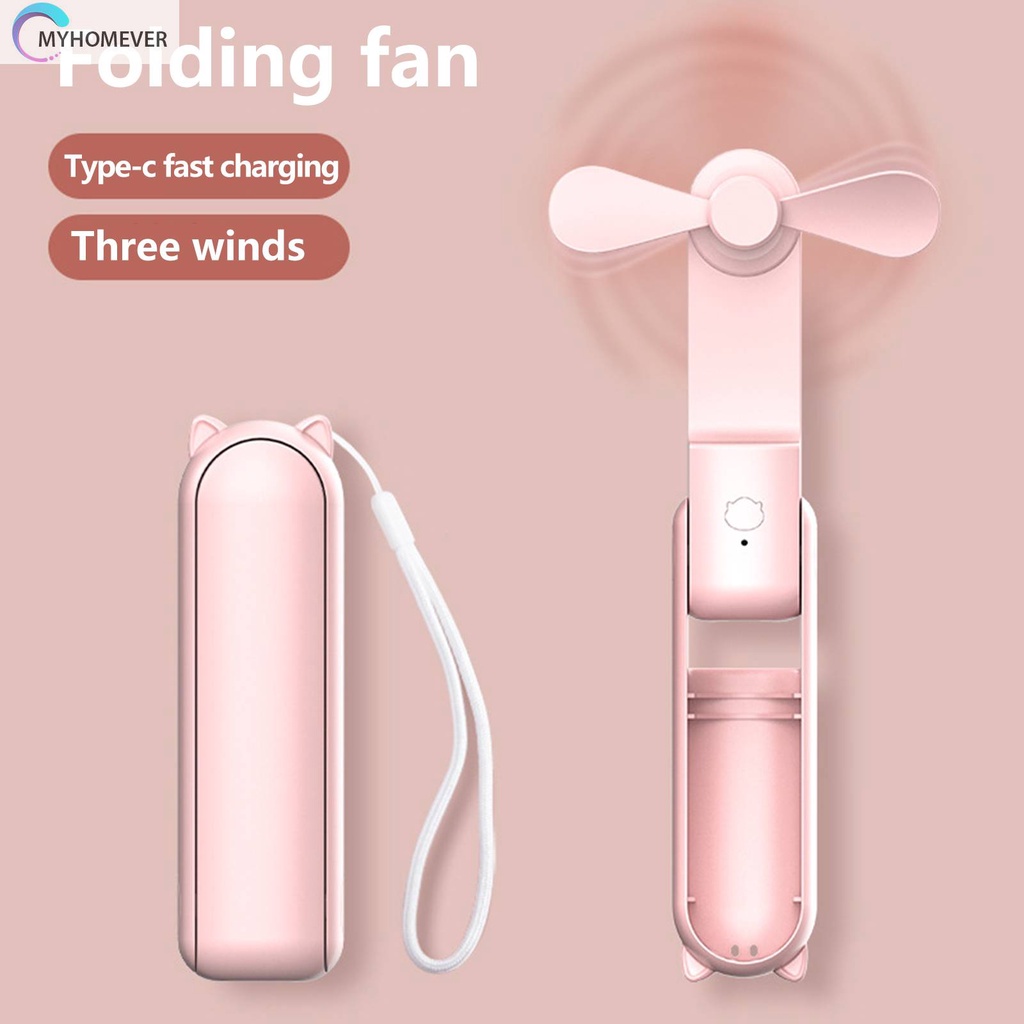 Quạt Mini Cầm Tay Sạc USB 3 Chế Độ Hình Tai Mèo Xinh Xắn