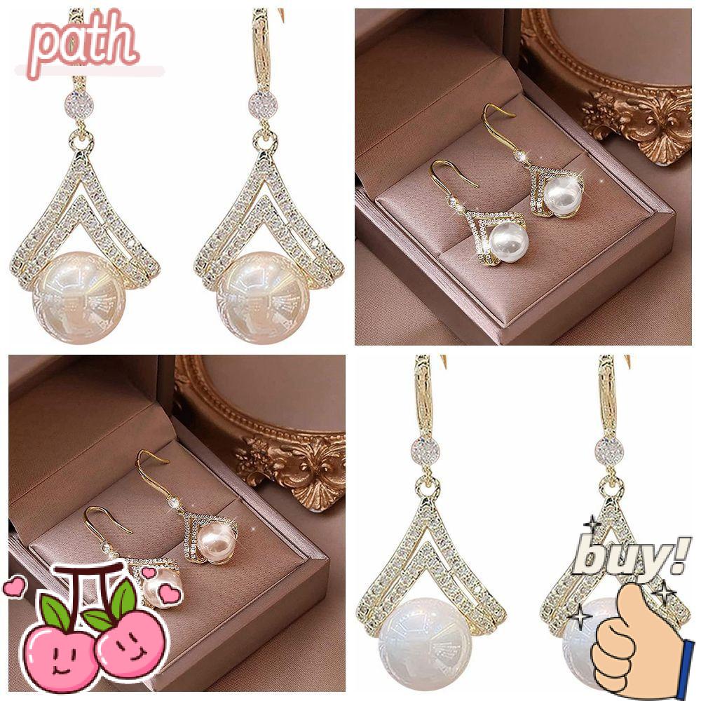 PATH Bông Tai Dáng Dài Đính Ngọc Trai Màu Trắng Thời Trang Xinh Xắn Cho Nữ