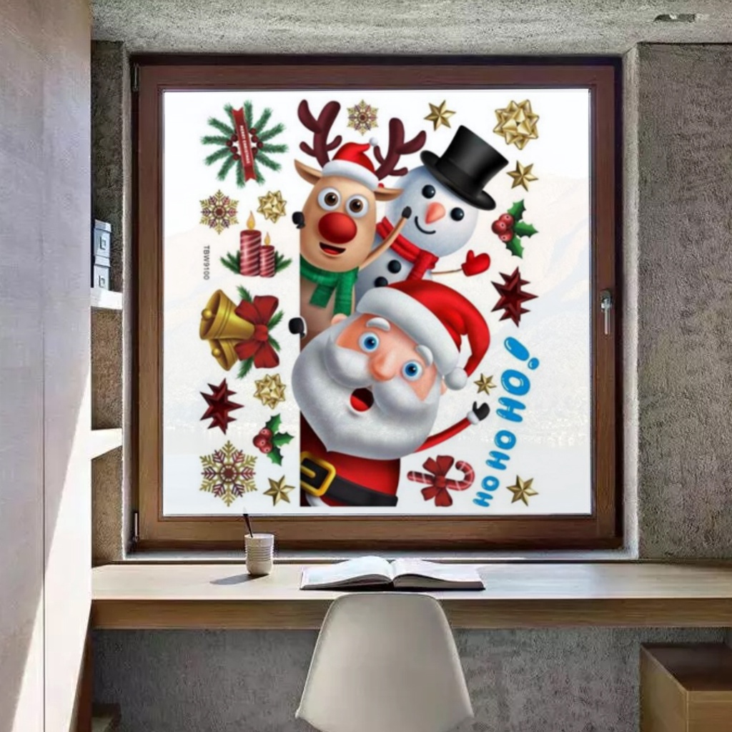 (Bất Ngờ) Đề Can Dán Tường Tự Dính Không Cặn Họa Tiết Người Tuyết Giáng Sinh Hoạt Hình Trang Trí Cửa Sổ