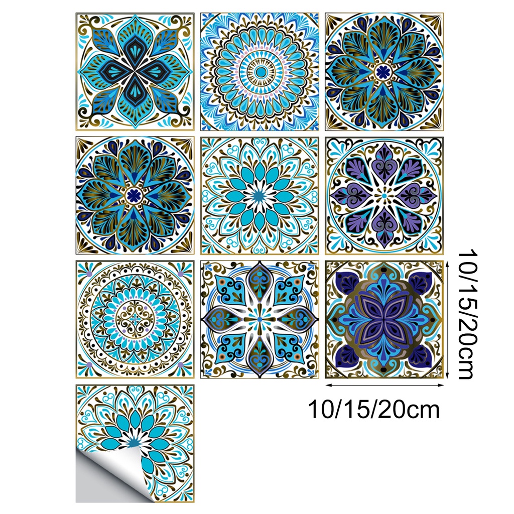 Set 10 Miếng Dán Tường Bằng PVC Cứng Chống Nước Chống Mòn Họa Tiết Mandala Cho Nhà Tắm