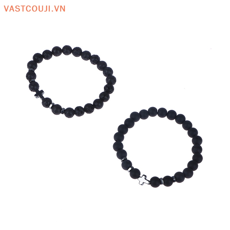 Vòng Tay Chuỗi Hạt Đá Hematite Tự Nhiên Mặt Thánh Giá Độc Đáo