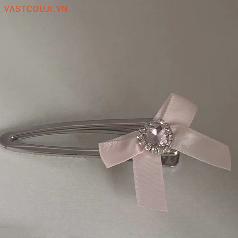 Kẹp Tóc Kim Loại Hình Nơ Đính Pha Lê Xanh Dương / Hồng Phong Cách Gothic Dễ Thương Thời Trang Cho Nữ Y2K