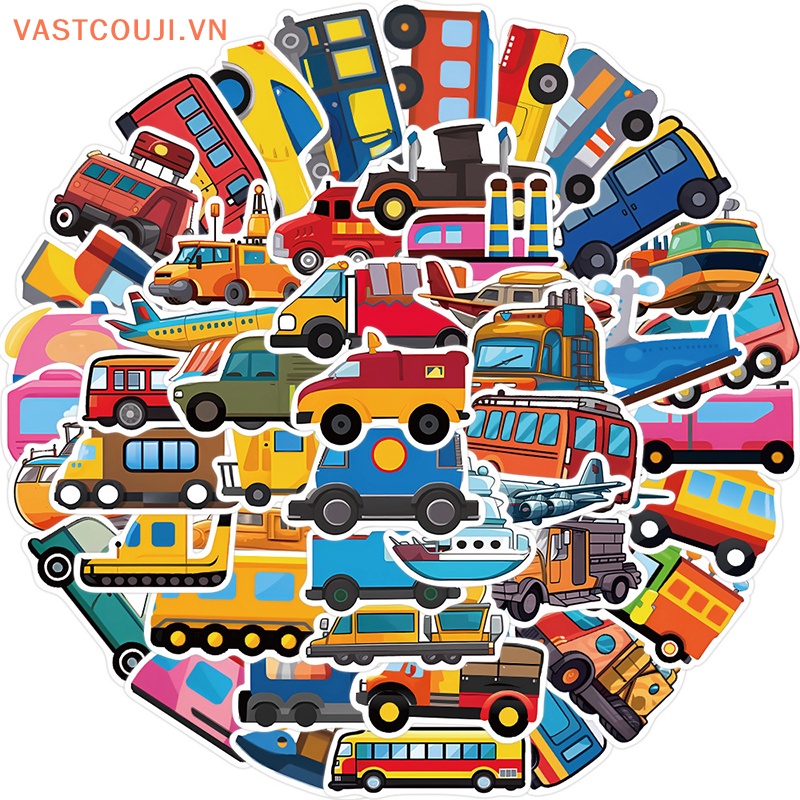Bộ 50 Miếng Dán Họa Tiết Xe Tải Hoạt Hình Trang Trí Phòng Ngủ / Tủ Lạnh / Sổ Tay