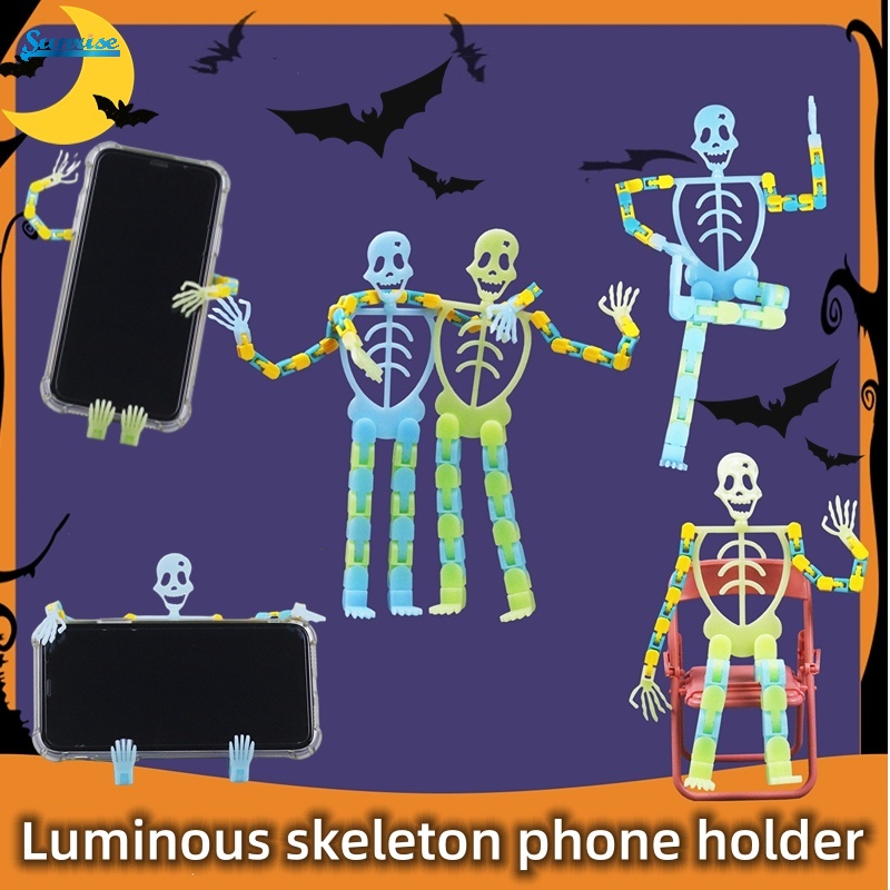 Giá Đỡ Điện Thoại Dẻo Họa Tiết Bộ Xương Phát Quang Vui Nhộn Giảm Căng Thẳng Độc Đáo Trang Trí Tiệc Halloween