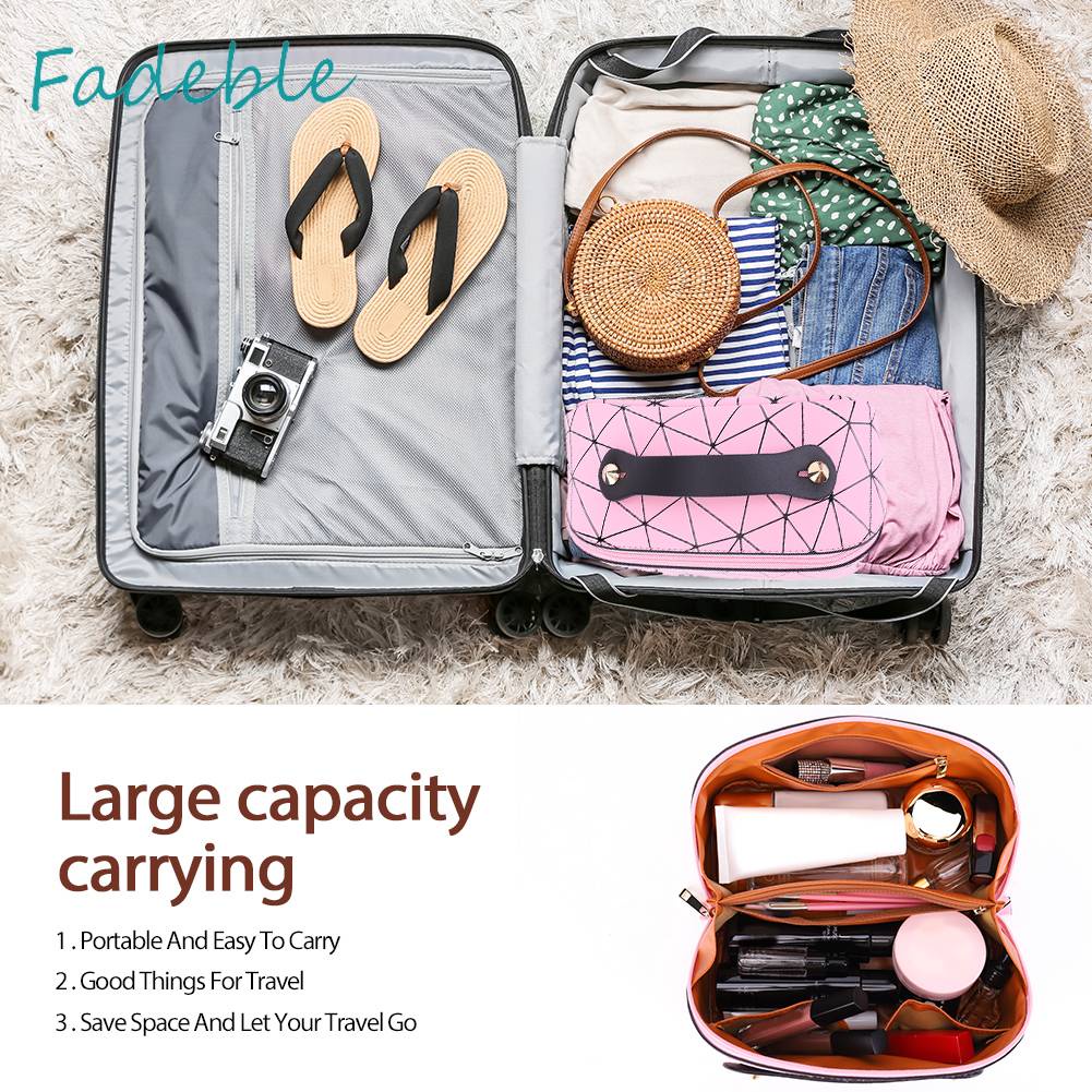 Túi Da PU Đựng Mỹ Phẩm Đa Năng Họa Tiết Lưới Hình Thoi