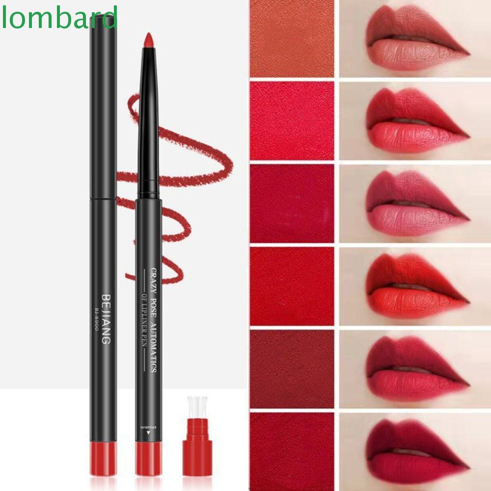 LOMBARD Bút Kẻ Viền Môi 6 Màu Nhung Lì Tự Động Chống Thấm Nước Kèm Đồ Chuốt Dành Cho Nữ
