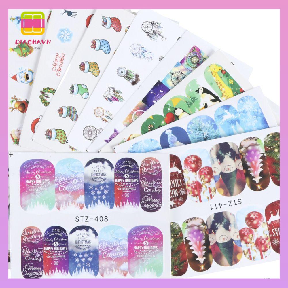 DIACHAVN Set 16 Hình Dán Móng Tay Chủ Đề Giáng Sinh Thời Trang