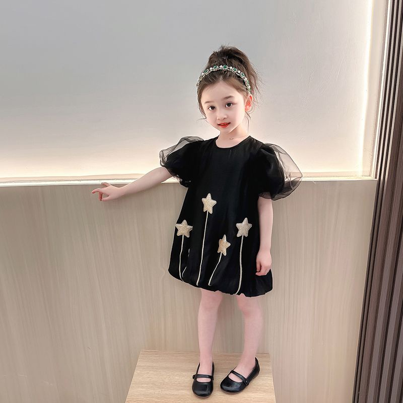 Đầm Công Chúa Tay Phồng Phối Lưới Thời Trang Mùa Hè 2023 Cho Bé Gái