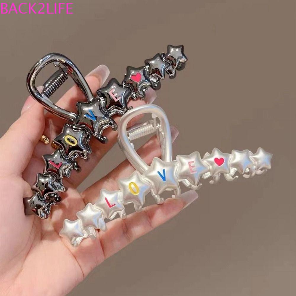 BACK2LIFE Kẹp Tóc Hình Ngôi Sao / Cá Mập / Chữ Love / Ngôi Sao Bằng Kim Loại Màu Bạc Phong Cách Hàn Quốc Sáng Tạo Cho Nữ
