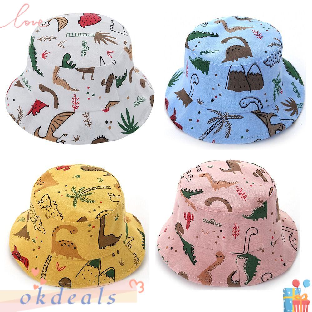 OKDEALS Mũ Xô Chống Nắng Màu Trơn In Hình Khủng Long Hoạt Hình Có Thể Điều Chỉnh Bảo Vệ Da Đầu Cho Bé Gái