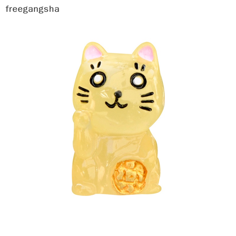 Set 2 Mô Hình Chú Mèo May Mắn Mini Bằng Nhựa Resin Màu Dạ Quang Trang Trí Tiểu Cảnh DIY