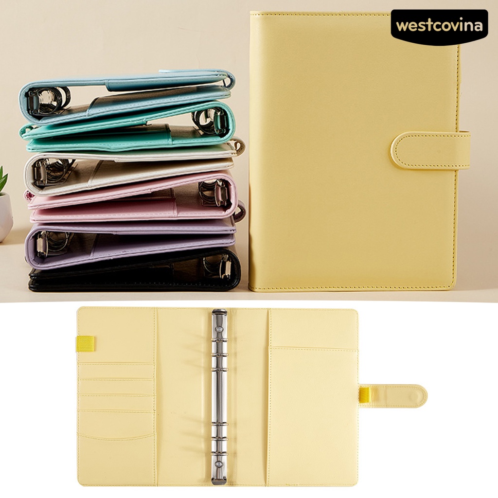 [WSTN]✎Vỏ Bọc Sổ Tay Khổ A5 Bằng Da Giả 6 Lỗ Chống Thấm Nước Thông Dụng