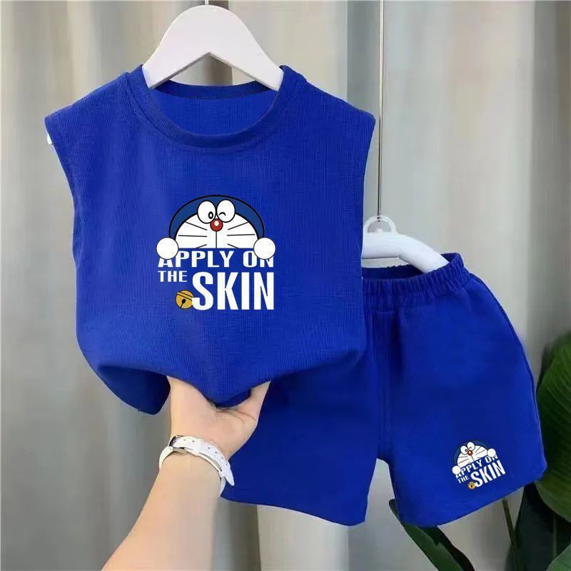 Bộ Áo Sát Nách In Hoạt Hình Doraemon Kiểu Phương Tây Thời Trang Mùa Hè Cho Bé Trai