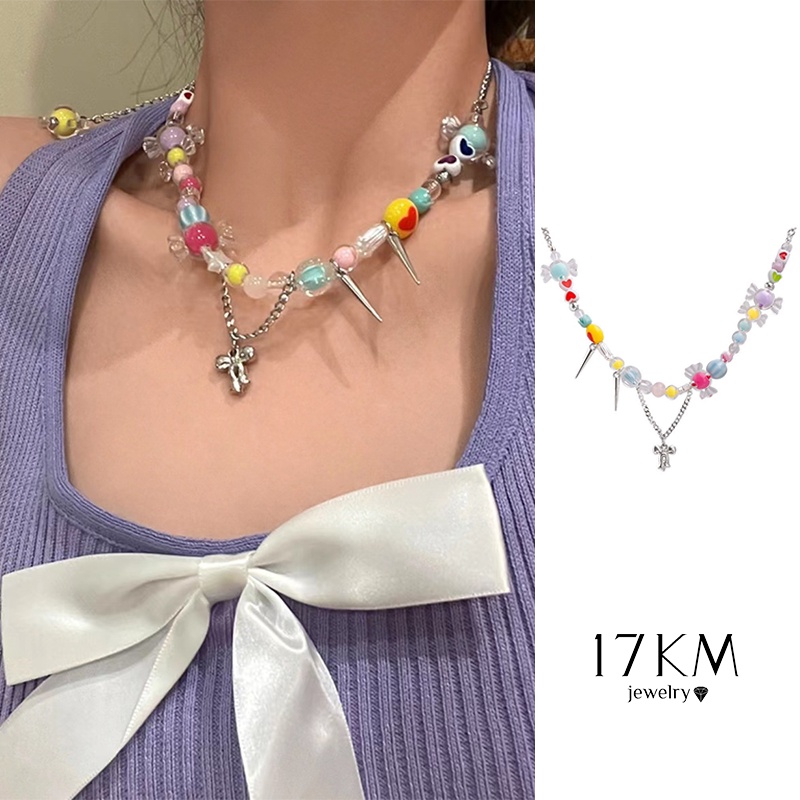 Vòng cổ Chuỗi Hạt 17KM Mặt Hình Bướm Màu Kẹo Dễ Thương Phong Cách Hàn Quốc Cho Nữ