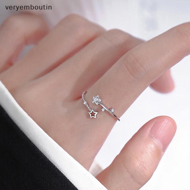 Nhẫn Hở Hình Ngôi Sao Năm Cánh Màu Sắc Bạc Đính Đá Zircon Có Thể Điều Chỉnh Phong Cách Hàn Quốc Cho Nữ