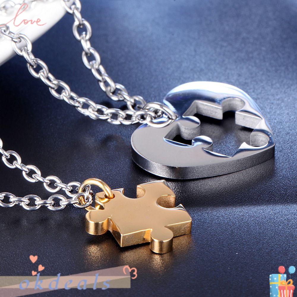 OKDEALS Vòng cổ Inox Mặt Mảnh Ghép Trái Tim 4 Màu Thời Trang