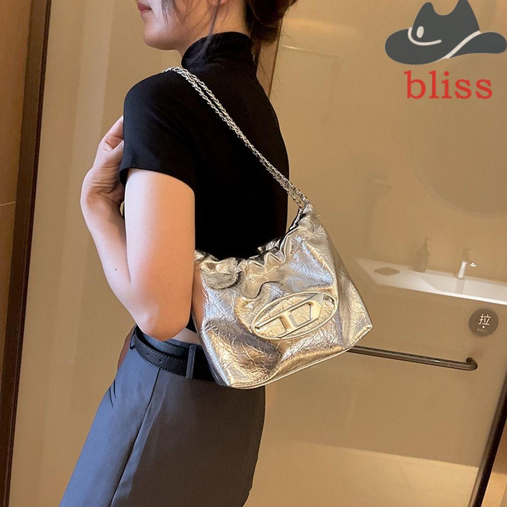 BLISS Túi Xách Da Dây Rút Màu Bạc Dingdang In Chữ D Thời Trang Cho Học Sinh