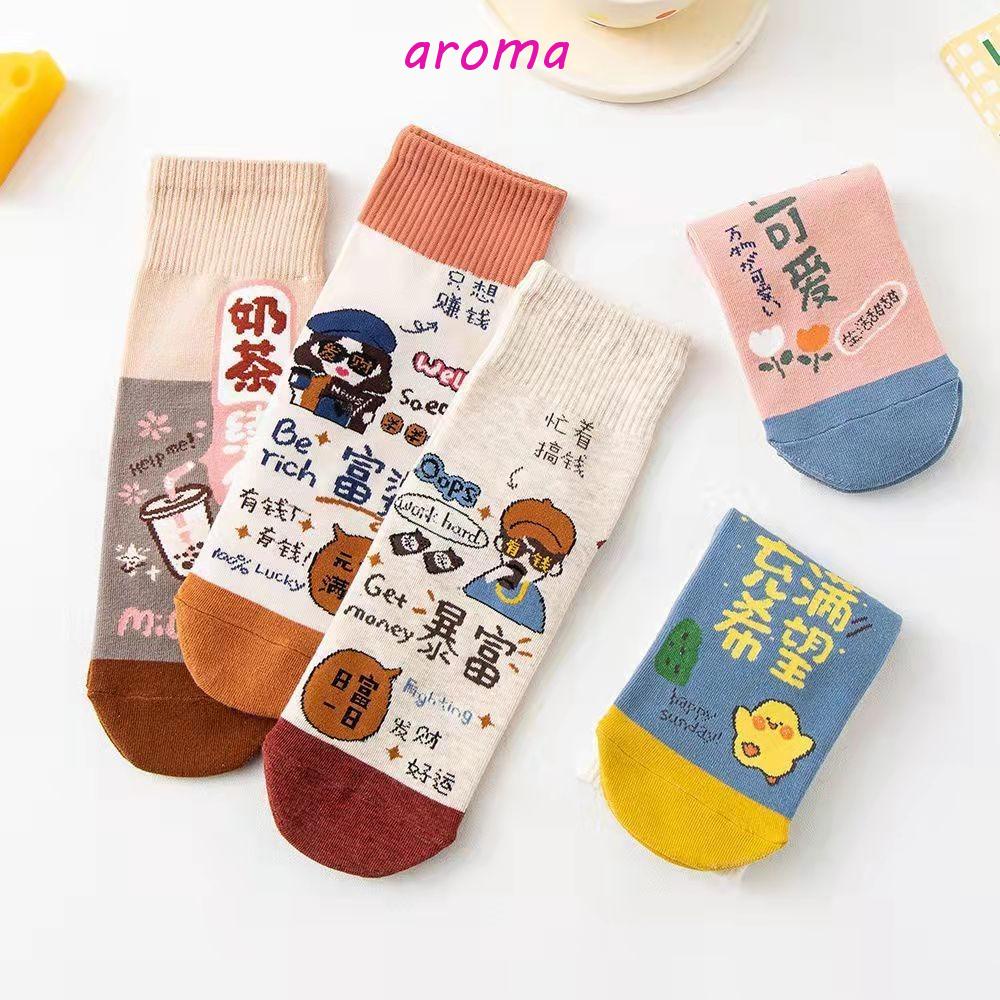 AROMA Đôi Vớ Dày Cổ Cao Họa Tiết Hoạt Hình Phối Màu Phong Cách Nhật Bản Dành Cho Nữ
