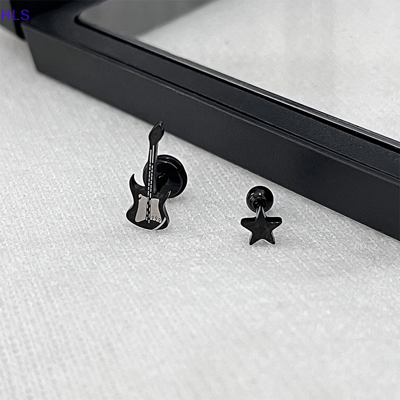 1 Bông Tai Hình Ngôi Sao / Xương Đàn Guitar Y2K Màu Đen Thời Trang Dự Tiệc Cho Nữ