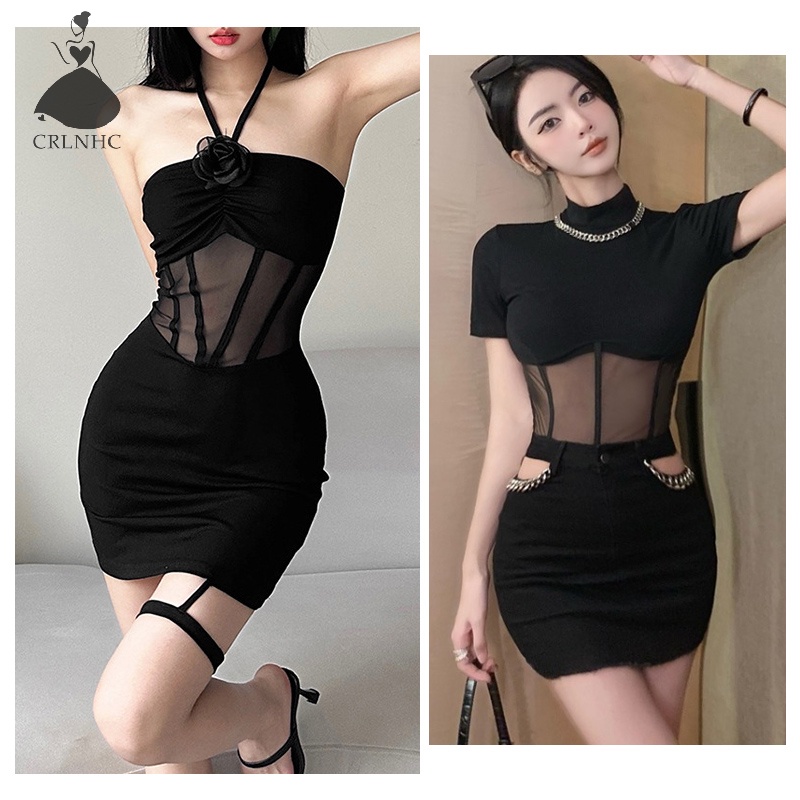 Đầm Mini Phối Lưới Màu Đen Bí Ẩn Thời Trang Mùa Hè Quyến Rũ Cho Nữ vn