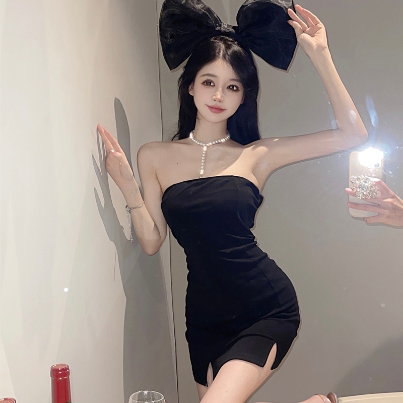 Đầm Hai Dây Màu Đen Đính Ngọc Trai Phong Cách Retro Mỹ Cho Nữ