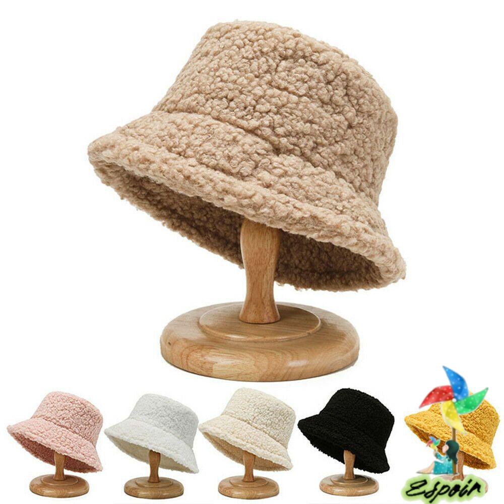 ESPO Mũ Bucket Chất Liệu Len Lông Cừu Mềm Mại Kiểu Dáng Đơn Giản Thời