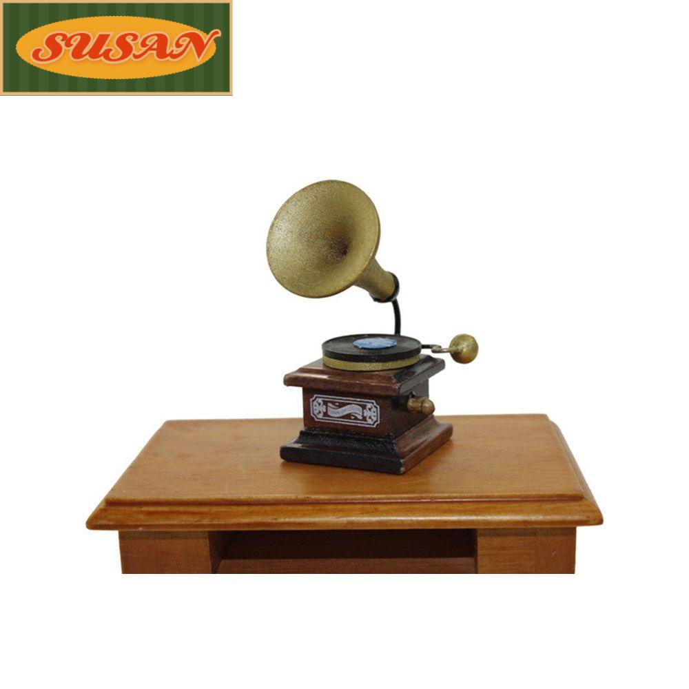 SUSANS Mô Hình Máy Hát Đĩa Phong Cách Retro Tỉ Lệ 1: 12 Trang Trí Nhà Búp Bê