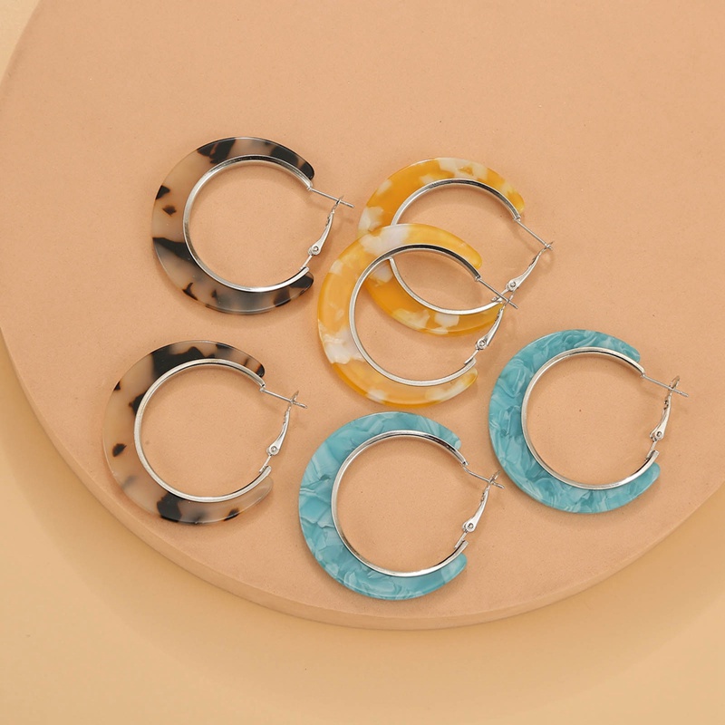 Ygt Set 3 Đôi Bông Tai Tròn Họa Tiết Da Báo Bằng Acrylic Thời Trang Cho Nữ