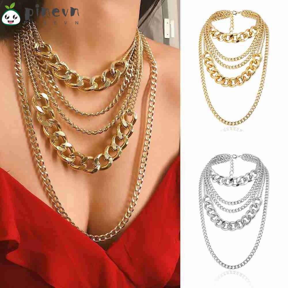 PINEVN Dây Chuyền Nhiều Lớp Phong Cách Punk Cổ Điển Cho Nữ