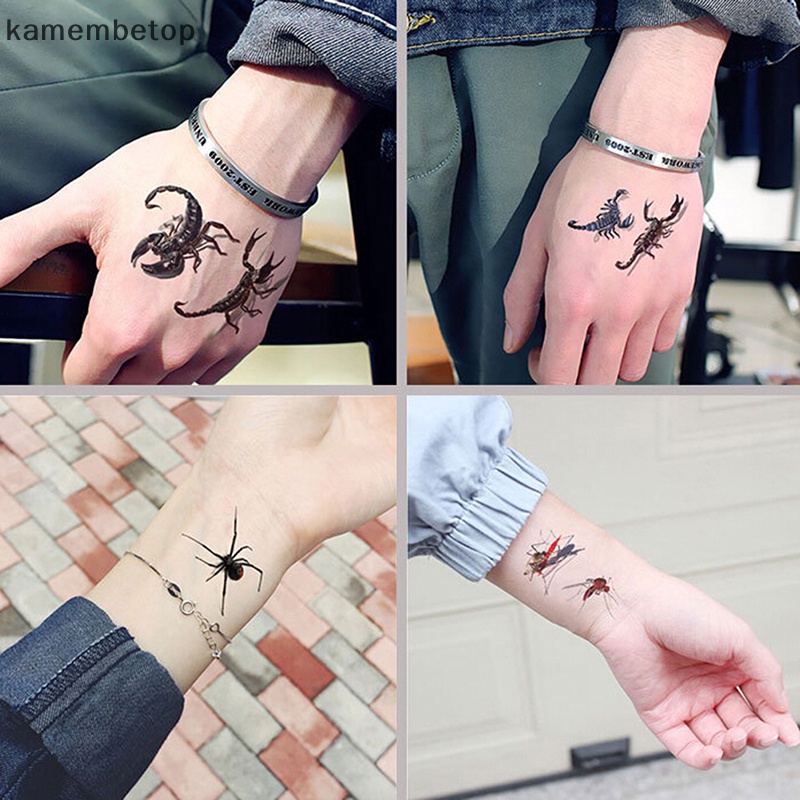 Hình Xăm Dán Họa Tiết Nhện Bọ Cạp 3D Phong Cách Halloween Độc Đáo