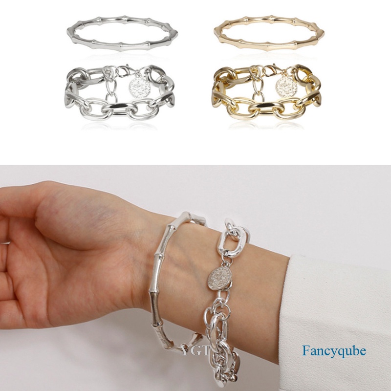 Ygt Set 2 Vòng Tay Chuỗi Hạt Tre Nhiều Lớp Phong Cách Retro Cho Nữ