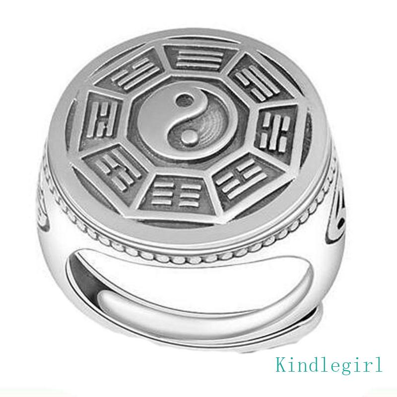Nhẫn Bạc KING Chi Yin Yang Bagua Cân Bằng Có Thể Điều Chỉnh Độc Đáo