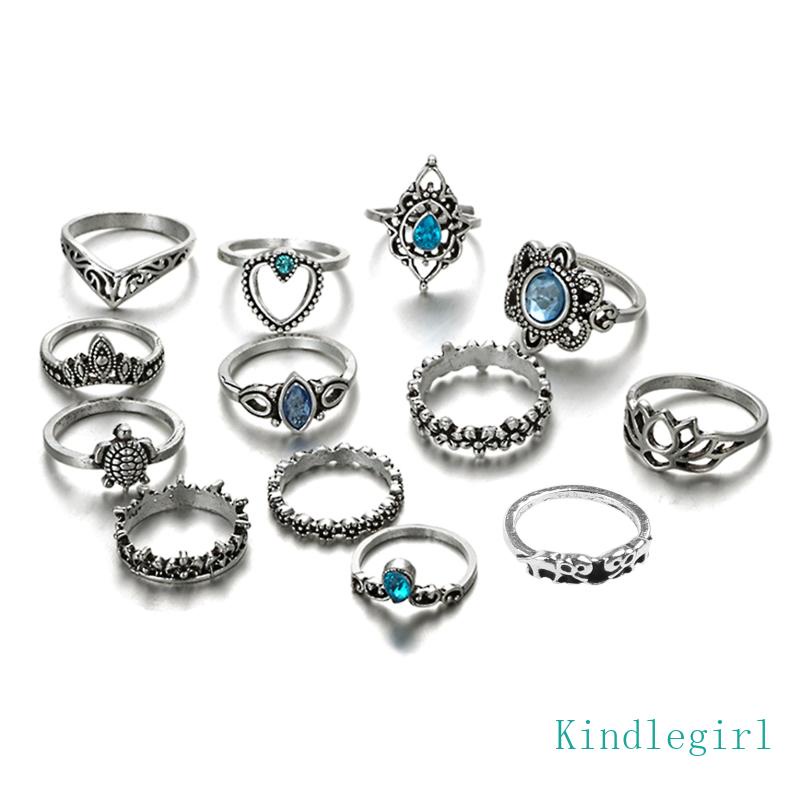 Set 13 Nhẫn Đeo Tay Đính Đá Phong Cách Boho