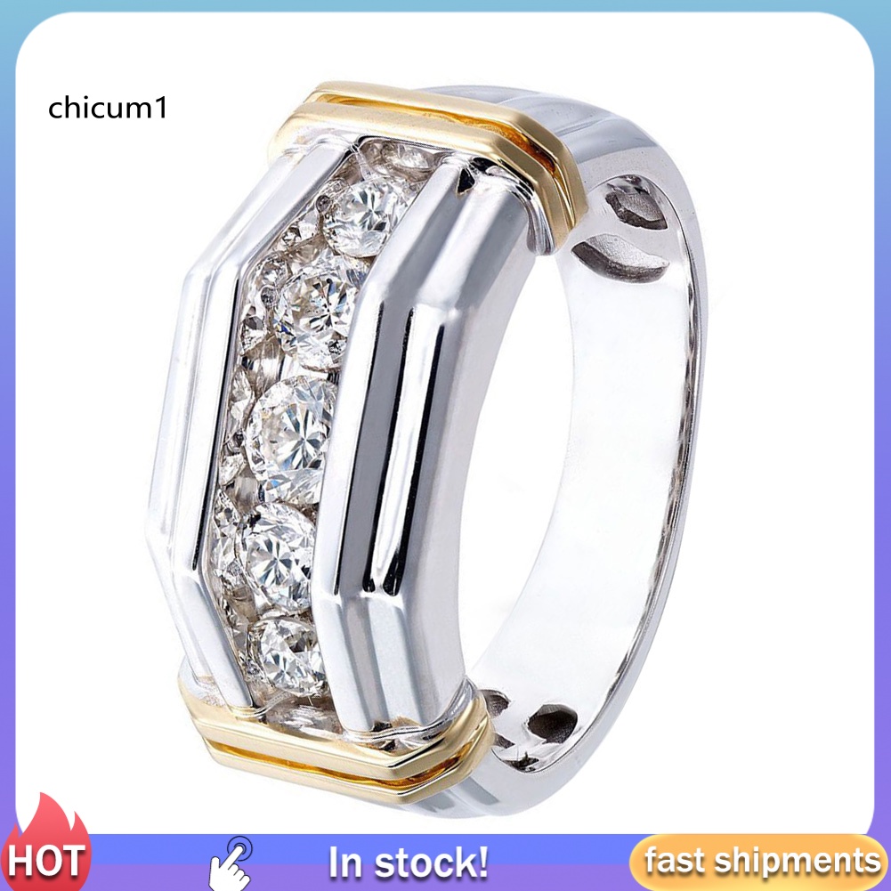 Nhẫn Hai Tông Màu Đính Đá Thời Trang Dành Cho Nam