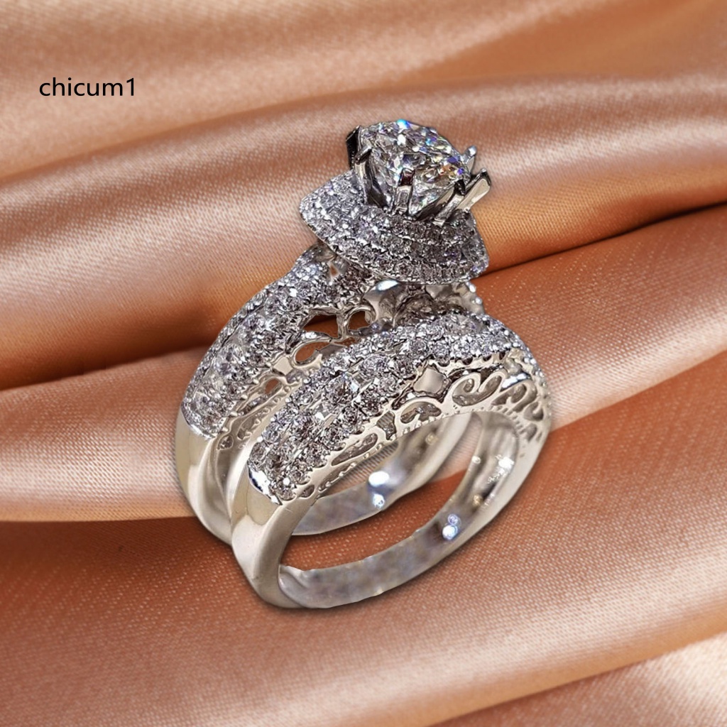 1 Cặp Nhẫn Cưới Mạ Điện Đính Đá Zircon Sáng Bóng