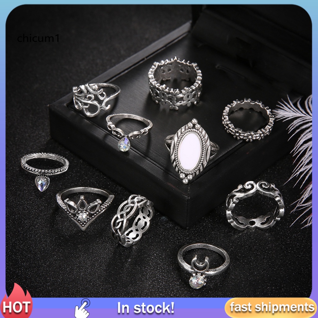 Set 10 Nhẫn Đốt Ngón Tay Nhiều Kiểu Phong Cách Bohemian