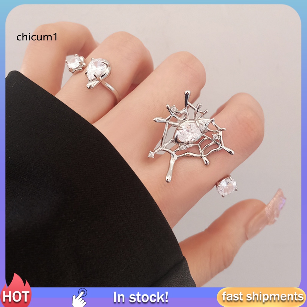 Nhẫn Hở Hình Nhện Đính Đá Lấp Lánh Có Thể Điều Chỉnh