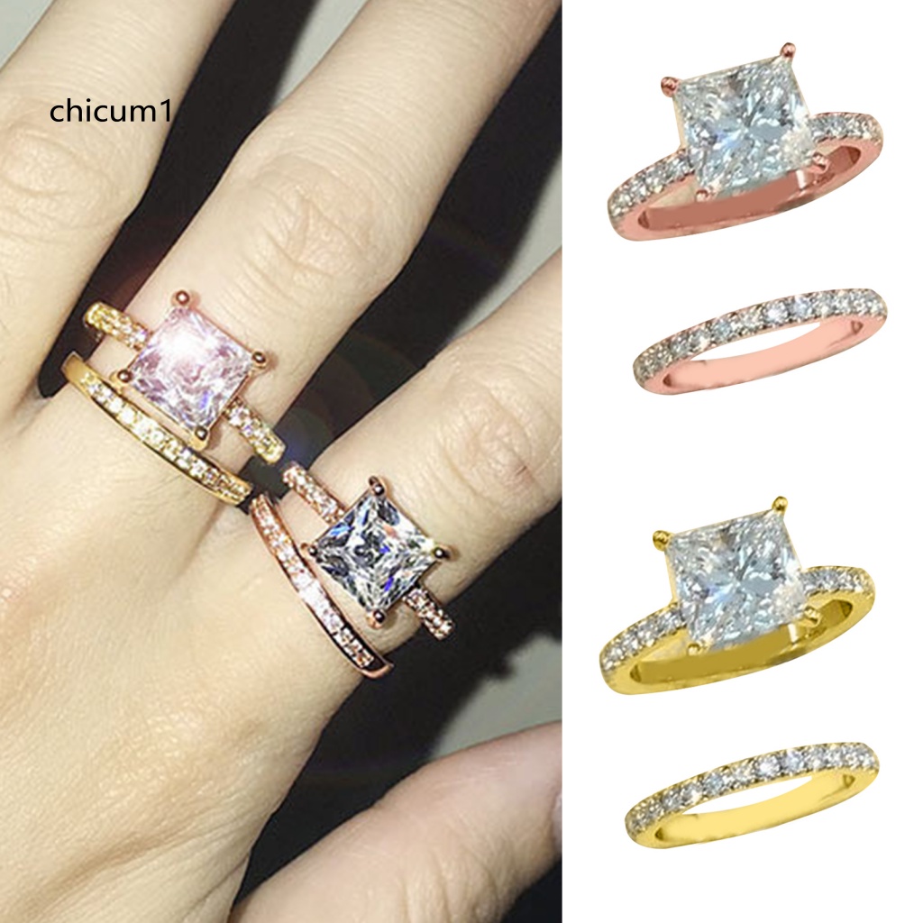 Set 2 Nhẫn Hợp Kim Đính Đá Zircon Thời Trang Cho Nữ