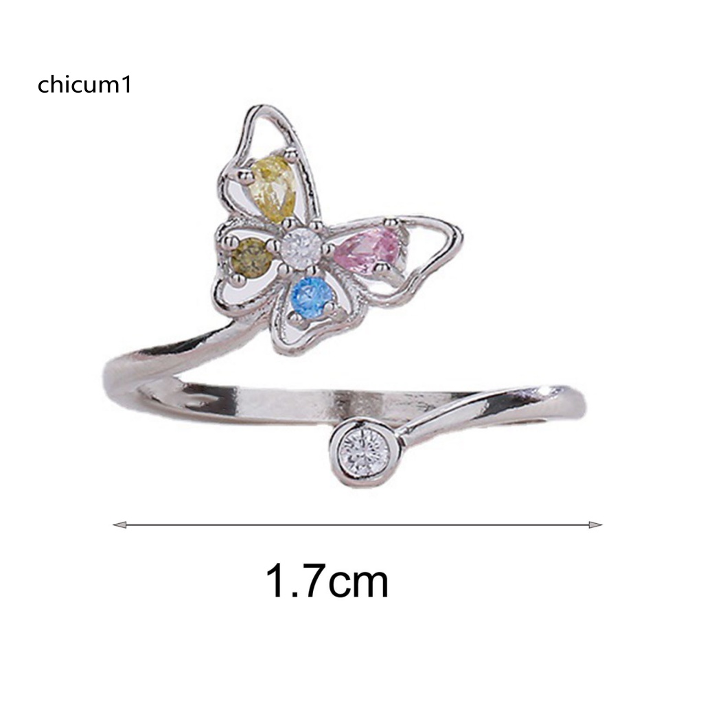 Nhẫn Hở Hình Bướm Đính Đá Zircon Nhiều Màu Ngọt Ngào Thời Trang Cho Nữ