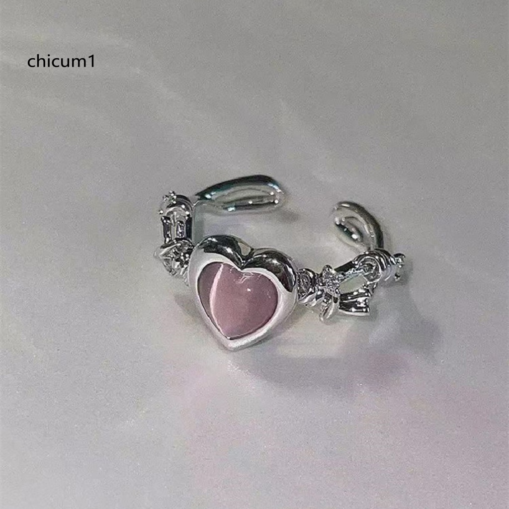 Nhẫn Hở Đính Đá Opal Nhân Tạo Hình Trái Tim Cho Nữ